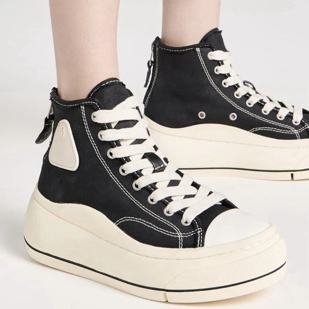 R13 Kurt High Top Platform Sneakers Size 5 Black Canvas Lace-Up Zip NEW $495 - Picture 3 of 16